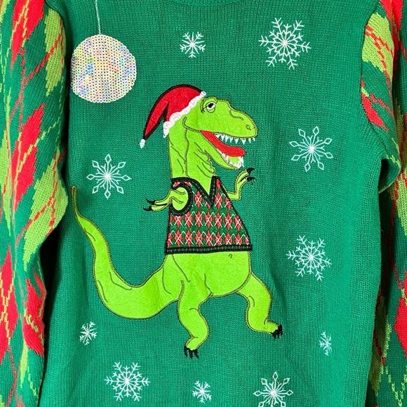 Jolly Sweaters Ugly Christmas Sweater Disco Dancing Dinosaur Men's Size Medium - Picture 3 of 10
